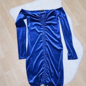 PrettyLittleThing Blue Velvet Dress